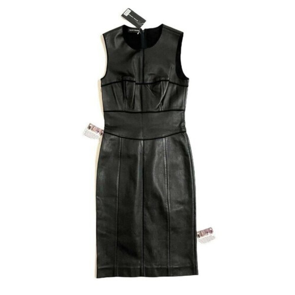 Narciso Rodriguez Lambskin Leather Pencil Bodycon Midi Dress SZ 40 EU NWT